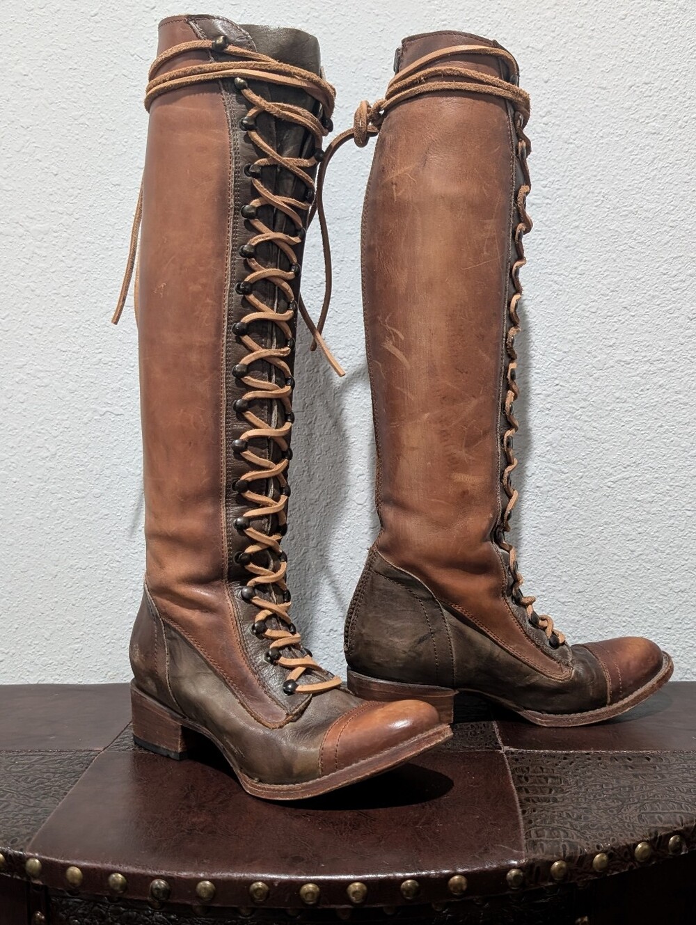 RARE Freebird Arlo Distressed Leather Lace-Up Over-The-Knee Boots Size 7 - Picture 9 of 16